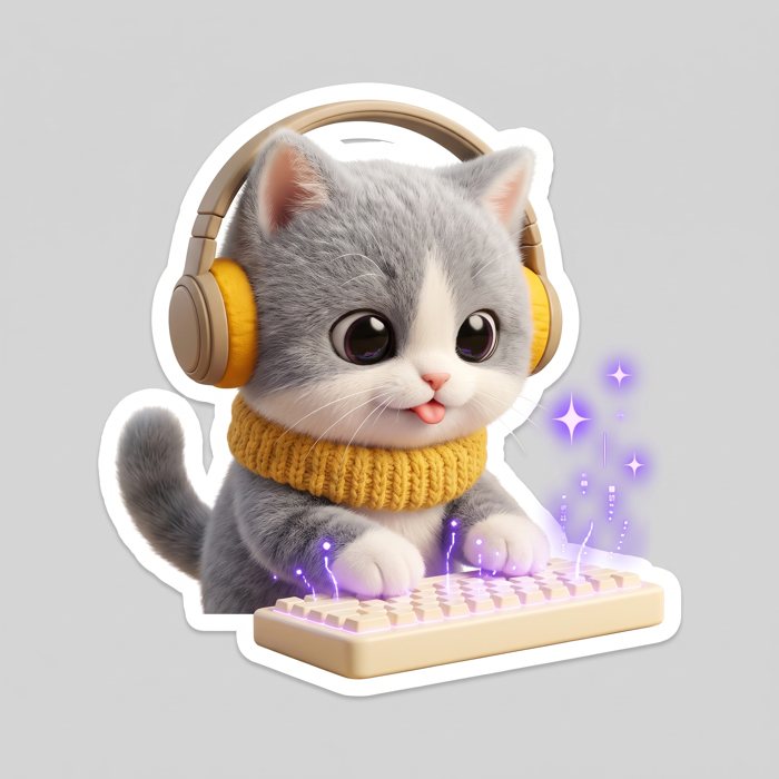 Кот печатает на светящейся клавиатуре