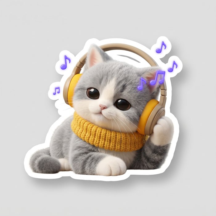 Кот слушает музыку в наушниках