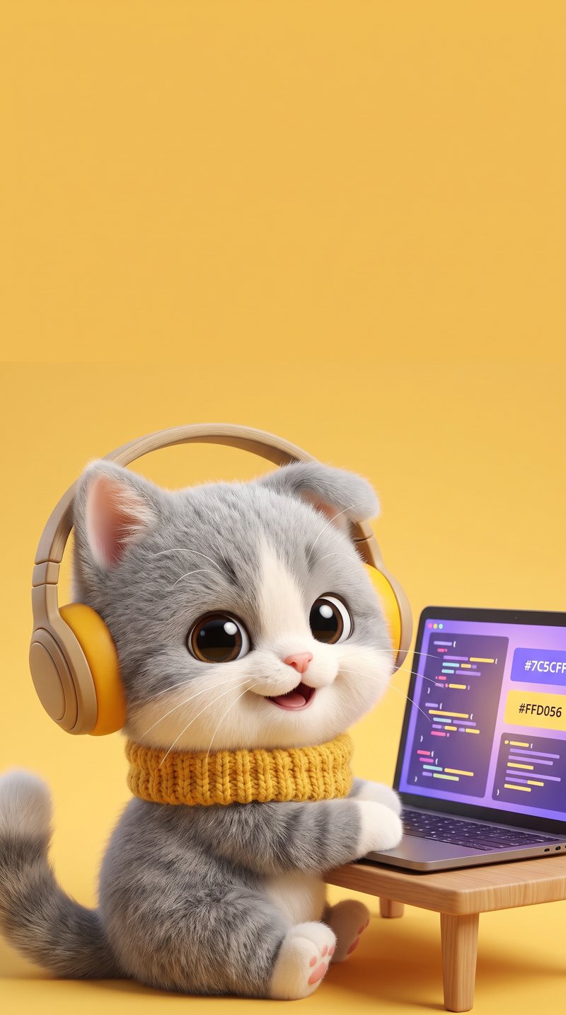 Кот в наушниках за ноутбуком